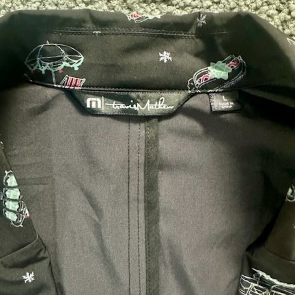 Travis Mathew Christmas blazer in Golfing Santa Design - Size Large - Black NWOT - Picture 5 of 7